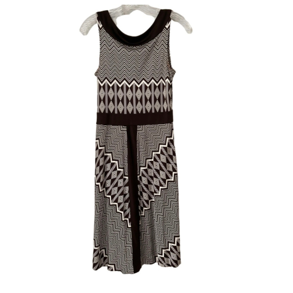TORY BURCH Small 100% Silk Dress Small Brown White Geometric